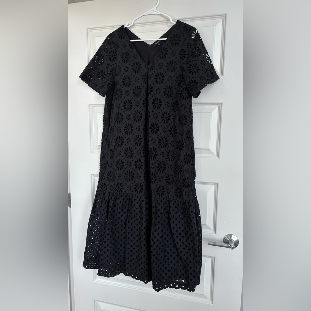 Madewell Black Cotton Eyelet Midi Dress